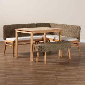 Baxton Studio bali Denver Modern Bohemian Seagrass and Acacia Wood Dining Nook Set for Cozy Gatherings 4-Piece Denver-Natural Seagrass-4PC Dining Set