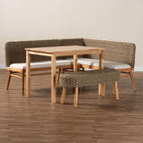 bali & pari Denver Modern Bohemian Natural Seagrass and Acacia Wood 4-Piece Dining Nook Set