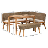 bali & pari Denver Modern Bohemian Natural Seagrass and Acacia Wood 4-Piece Dining Nook Set