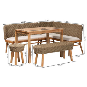 Baxton Studio bali Denver Modern Bohemian Seagrass and Acacia Wood Dining Nook Set for Cozy Gatherings 5-Piece Denver-Natural Seagrass-5PC Dining Set