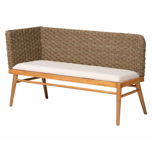 Baxton Studio bali Denver Modern Bohemian Seagrass and Acacia Wood Dining Nook Set for Cozy Gatherings 5-Piece Denver-Natural Seagrass-5PC Dining Set