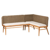 bali & pari Denver Modern Bohemian Natural Seagrass and Acacia Wood 2-Piece Dining Nook Banquette Set