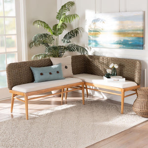 Baxton Studio bali Denver 2-Piece Dining Nook Set - Modern Bohemian Seagrass & Acacia Wood Bench for Cozy Spaces Denver-Natural Seagrass with backs-2PC Bench Set