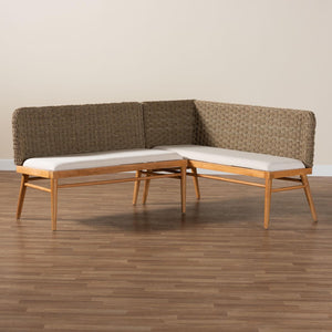 Baxton Studio bali Denver 2-Piece Dining Nook Set - Modern Bohemian Seagrass & Acacia Wood Bench for Cozy Spaces Denver-Natural Seagrass with backs-2PC Bench Set