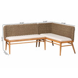 bali & pari Denver Modern Bohemian Natural Seagrass and Acacia Wood 2-Piece Dining Nook Banquette Set