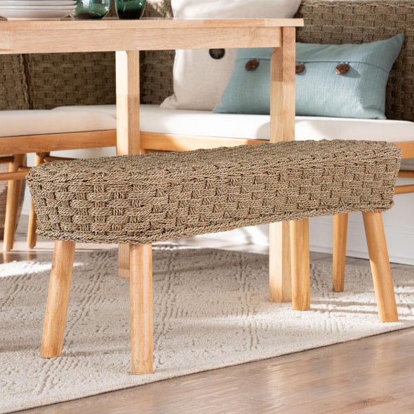 Baxton Studio bali Denver Modern Bohemian Seagrass & Acacia Wood Accent Bench for Stylish Home Décor Solutions Denver-Natural Seagrass (no backs)-Bench