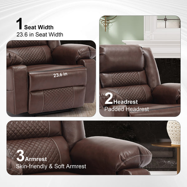 English Elm Breathable Leather Massage Recliner with 8-Point Massage, Heated Lumbar, 4-Zone Relief & Pockets Brown W1403P156677
