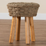 bali & pari Denver Modern Bohemian Natural Seagrass and Acacia Wood Stool