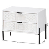 Baxton Studio Merryn Mid-Century Transitional Distressed White Finished Wood and Black Metal 2-Drawer Storage Cabinet