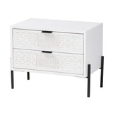 Baxton Studio Merryn Mid-Century Transitional Distressed White Finished Wood and Black Metal 2-Drawer Storage Cabinet