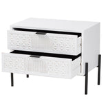 Baxton Studio Merryn Mid-Century Transitional Distressed White Finished Wood and Black Metal 2-Drawer Storage Cabinet