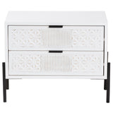 Baxton Studio Merryn Mid-Century Transitional Distressed White Finished Wood and Black Metal 2-Drawer Storage Cabinet