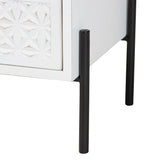 Baxton Studio Merryn Mid-Century Transitional Distressed White Finished Wood and Black Metal 2-Drawer Storage Cabinet