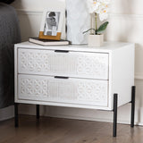 Baxton Studio Merryn Mid-Century Transitional Distressed White Finished Wood and Black Metal 2-Drawer Storage Cabinet