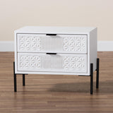 Baxton Studio Merryn Mid-Century Transitional Distressed White Finished Wood and Black Metal 2-Drawer Storage Cabinet