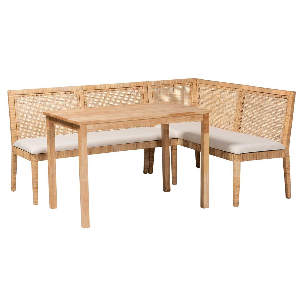 Baxton Studio bali Kalimantan Bohemian 3-Piece Light Honey Rattan Dining Nook Set - Cozy, Stylish & Versatile! Kalimantan-Light Honey Rattan-3PC Dining Set