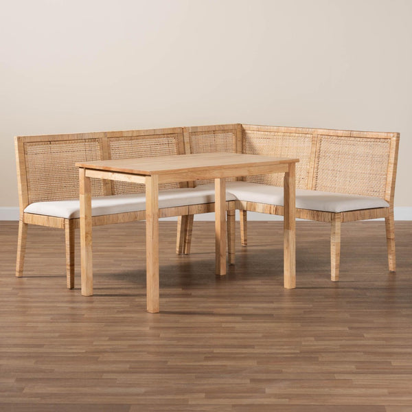 Baxton Studio bali Kalimantan Bohemian 3-Piece Light Honey Rattan Dining Nook Set - Cozy, Stylish & Versatile! Kalimantan-Light Honey Rattan-3PC Dining Set