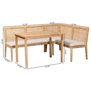 Baxton Studio bali Kalimantan Bohemian 3-Piece Light Honey Rattan Dining Nook Set - Cozy, Stylish & Versatile! Kalimantan-Light Honey Rattan-3PC Dining Set