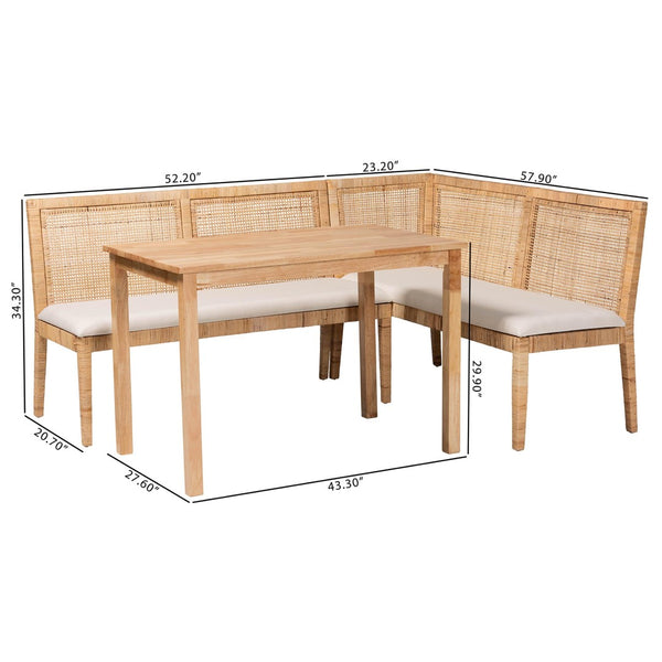 Baxton Studio bali Kalimantan Bohemian 3-Piece Light Honey Rattan Dining Nook Set - Cozy, Stylish & Versatile! Kalimantan-Light Honey Rattan-3PC Dining Set