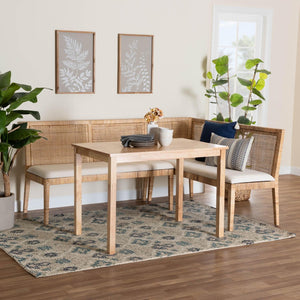 Baxton Studio bali Kalimantan Bohemian 3-Piece Light Honey Rattan Dining Nook Set - Cozy, Stylish & Versatile! Kalimantan-Light Honey Rattan-3PC Dining Set