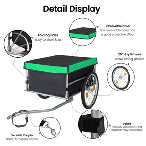 English Elm Foldable Bike Cargo Trailer with 20 Inch Tires Steel Frame and Weatherproof Oxford Cover Green W2932P405184