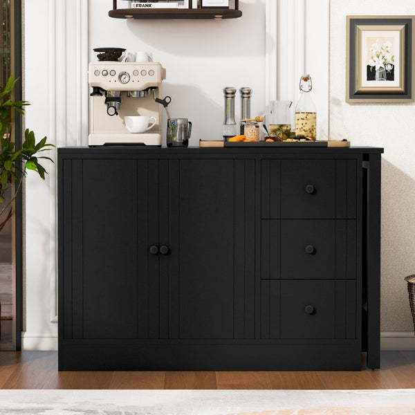 English Elm U_style Extendable Wooden Sideboard with 3 Drawers and 2 Doors for Entryway Living Room N711P334768B