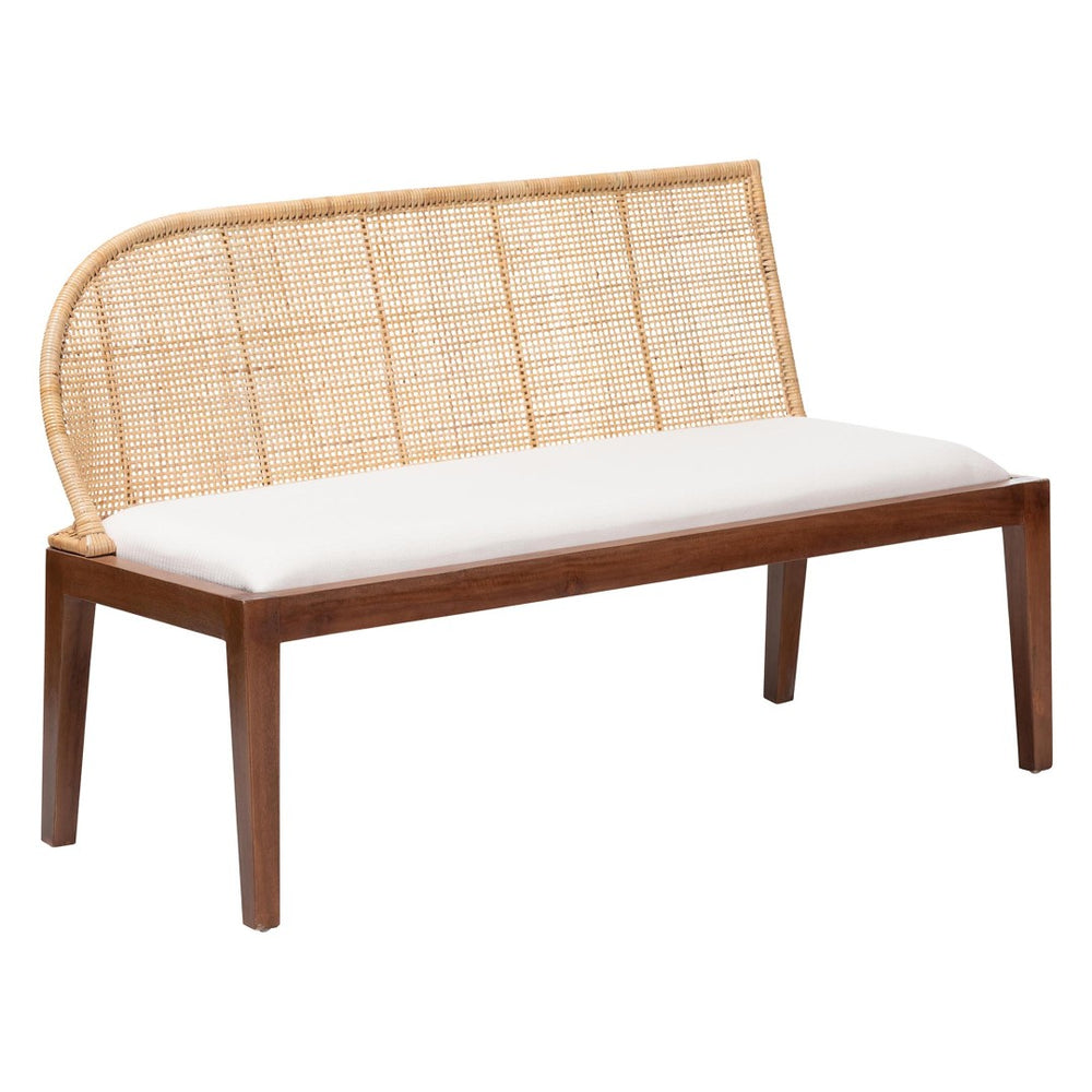 Baxton Studio bali Okinawa 3-Piece Dining Nook Set - Cozy Rattan Corner Benches with Cushions & Solid Wood Table Okinawa-Light Honey/Light Brown-3PC Dining Set