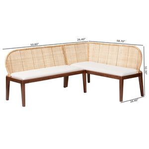 Baxton Studio bali Bali Okinawa 2-Piece Corner Bench Set with Cushion – Stylish L-Shaped Banquette for Cozy Dining Nook Okinawa-Light Honey/Light Brown-2PC Bench Set