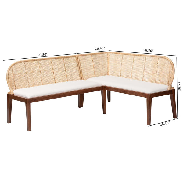 Baxton Studio bali Bali Okinawa 2-Piece Corner Bench Set with Cushion – Stylish L-Shaped Banquette for Cozy Dining Nook Okinawa-Light Honey/Light Brown-2PC Bench Set