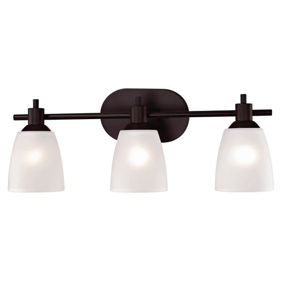 Thomas Lighting Jackson Three Light Vanity Bar with Frosted Tulip Shades in Oil Rubbed Bronze Finish 22 W x 7 D x 9 H 1353BB/10