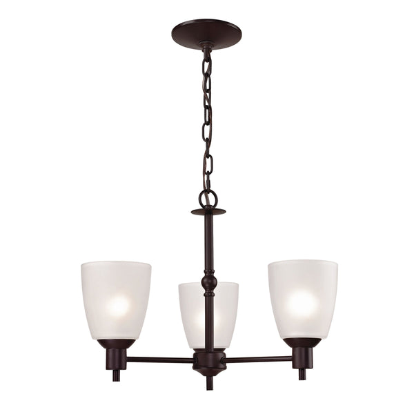 Thomas Lighting Jackson Three Light Chandelier Brushed Metal with White Glass for Dining Entryway Bronze 20 inches 1353CH/10
