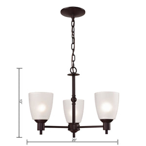 Thomas Lighting Jackson Three Light Chandelier Brushed Metal with White Glass for Dining Entryway Bronze 20 inches 1353CH/10