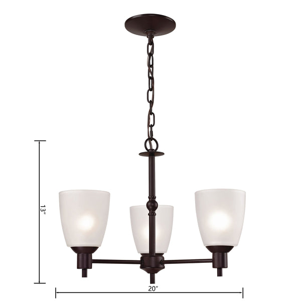 Thomas Lighting Jackson Three Light Chandelier Brushed Metal with White Glass for Dining Entryway Bronze 20 inches 1353CH/10