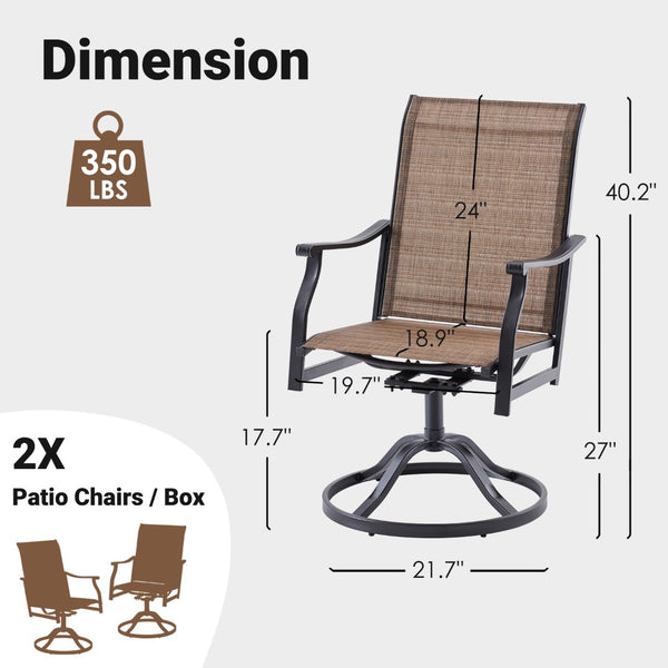 English Elm Outdoor Swivel Patio Dining Chairs Textilene Woven Set for Backyard Entertaining T3623P433697