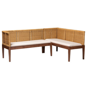Baxton Studio bali Tabanan 2-Piece Modern Bohemian Rattan & Acacia Wood Dining Nook Banquette Set, Cozy Design Tabanan-Light Honey/Light Brown-2PC Bench Set