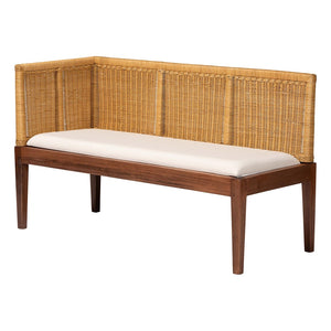 Baxton Studio bali Tabanan Modern Bohemian 3-Piece Dining Nook Set in Brown Acacia & Rattan - Cozy & Stylish! Tabanan-Light Honey/Light Brown-3PC Dining Set