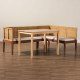 bali & pari Tabanan Modern Bohemian Natural Brown Rattan and Brown Acacia Wood 3-Piece Dining Nook set