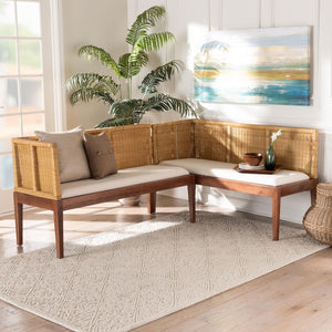 Baxton Studio bali Tabanan 2-Piece Modern Bohemian Rattan & Acacia Wood Dining Nook Banquette Set, Cozy Design Tabanan-Light Honey/Light Brown-2PC Bench Set