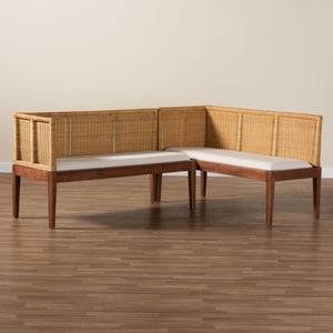 Baxton Studio bali Tabanan 2-Piece Modern Bohemian Rattan & Acacia Wood Dining Nook Banquette Set, Cozy Design Tabanan-Light Honey/Light Brown-2PC Bench Set