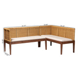 bali & pari Tabanan Modern Bohemian Nautral Brown Rattan and Brown Acacia Wood 2-Piece Dining Nook Banquette Set