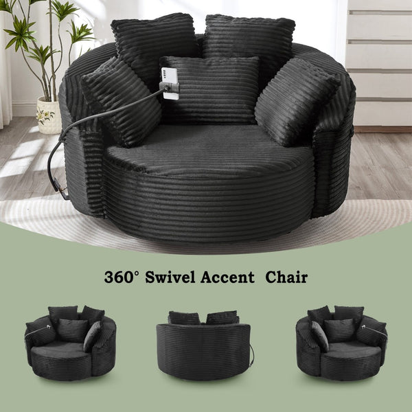 English Elm Swivel Barrel Accent Chair Chenille Tufted Round Club Seat for Living Room Lounge Black N719S002320B
