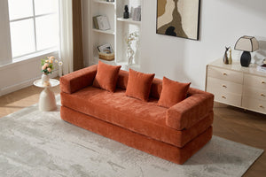 English Elm UNITED Folding Sofa Bed with Removable Cover Zipper, Chenille Memory Foam Sleeper for Small Spaces Orange W1568P293805