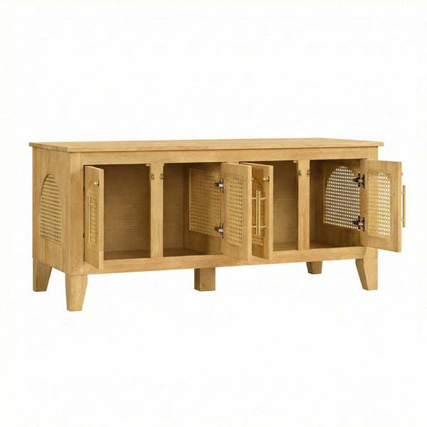 English Elm Lars Rubberwood Rattan Dog Crate Cabinet Stylish Pet Kennel for Living Room Natural N775P397560N