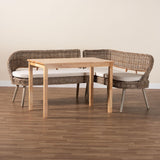 Baxton Studio Raisa Modern Bohemian Greywashed Seagrass Bench and Wood Table 3-Piece Dining Nook Set