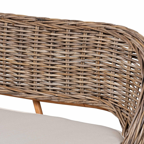 Baxton Studio Baxton Studio Raisa Modern Bohemian Natural Rattan Bench and Acacia Wood Dining Table Set 3-Piece Mona Kubu-Grey/Natural/Light Brown-3PC Dining Set