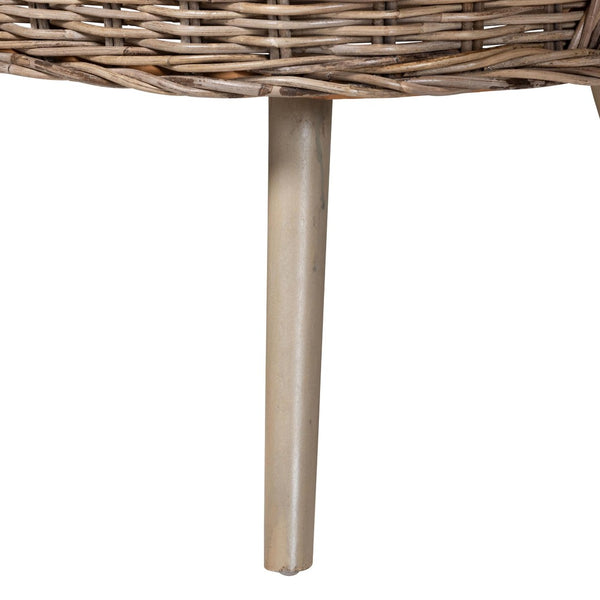 Baxton Studio Baxton Studio Raisa Modern Bohemian Natural Rattan Bench and Acacia Wood Dining Table Set 3-Piece Mona Kubu-Grey/Natural/Light Brown-3PC Dining Set