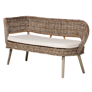 Baxton Studio Baxton Studio Raisa Modern Bohemian Natural Rattan Bench and Acacia Wood Dining Table Set 4-Piece Mona Kubu-Grey/Natural/Light Brown-4PC Dining Set