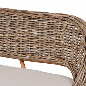 Baxton Studio Baxton Studio Raisa Modern Bohemian Natural Rattan Bench and Acacia Wood Dining Table Set 4-Piece Mona Kubu-Grey/Natural/Light Brown-4PC Dining Set