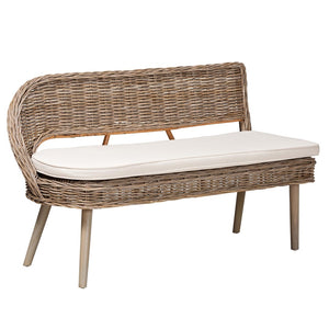 Baxton Studio bali Raisa Modern Bohemian 2-Piece Dining Nook Banquette Set in Natural Kubu Rattan & Acacia Wood Mona Kubu-Grey/Natural/Light Brown-2PC Bench Set