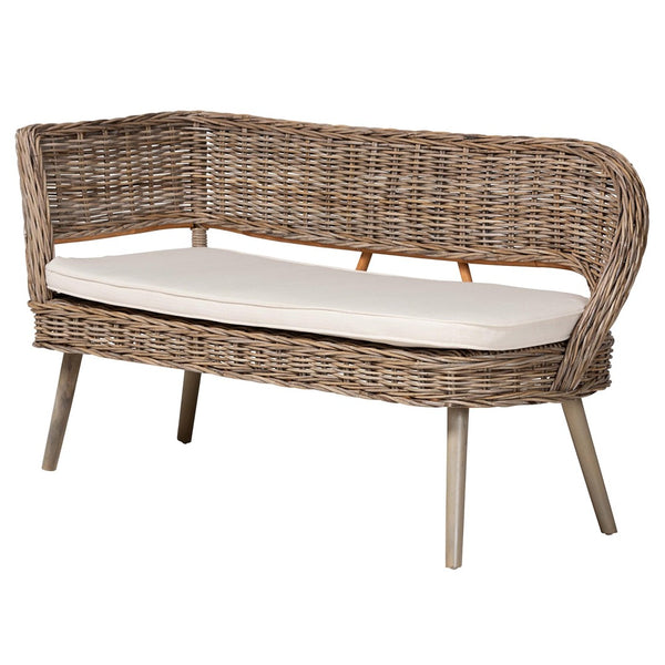 Baxton Studio bali Raisa Modern Bohemian 2-Piece Dining Nook Banquette Set in Natural Kubu Rattan & Acacia Wood Mona Kubu-Grey/Natural/Light Brown-2PC Bench Set